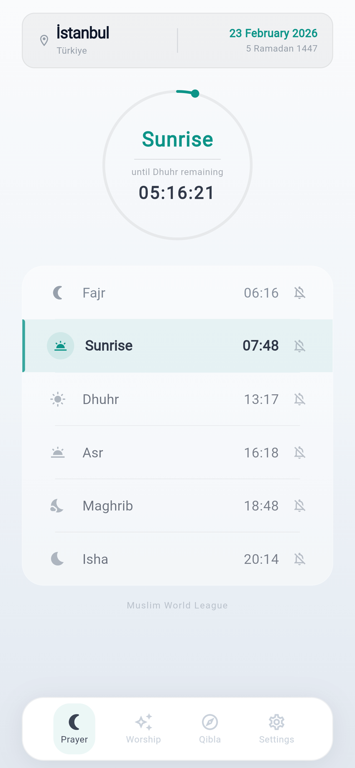Prayer times light mode